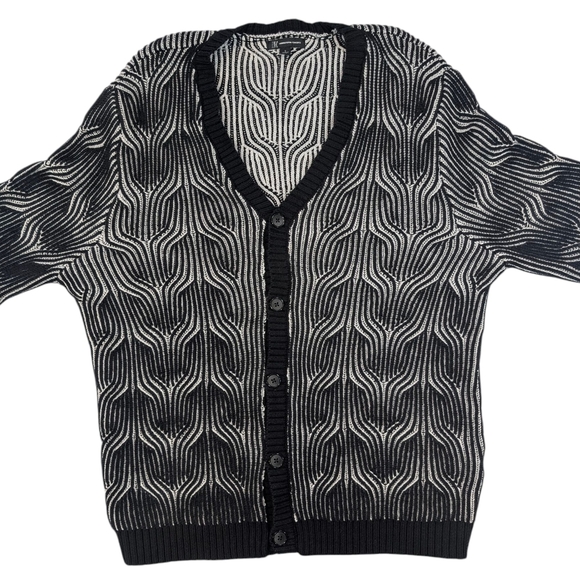 INC International Concepts monochrome wave cotton blend cardigan. Large - Picture 8 of 16
